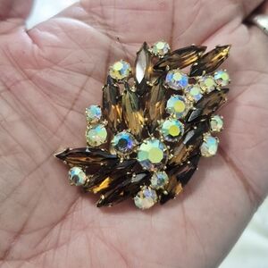 Vintage Crystal and Amber Brooch